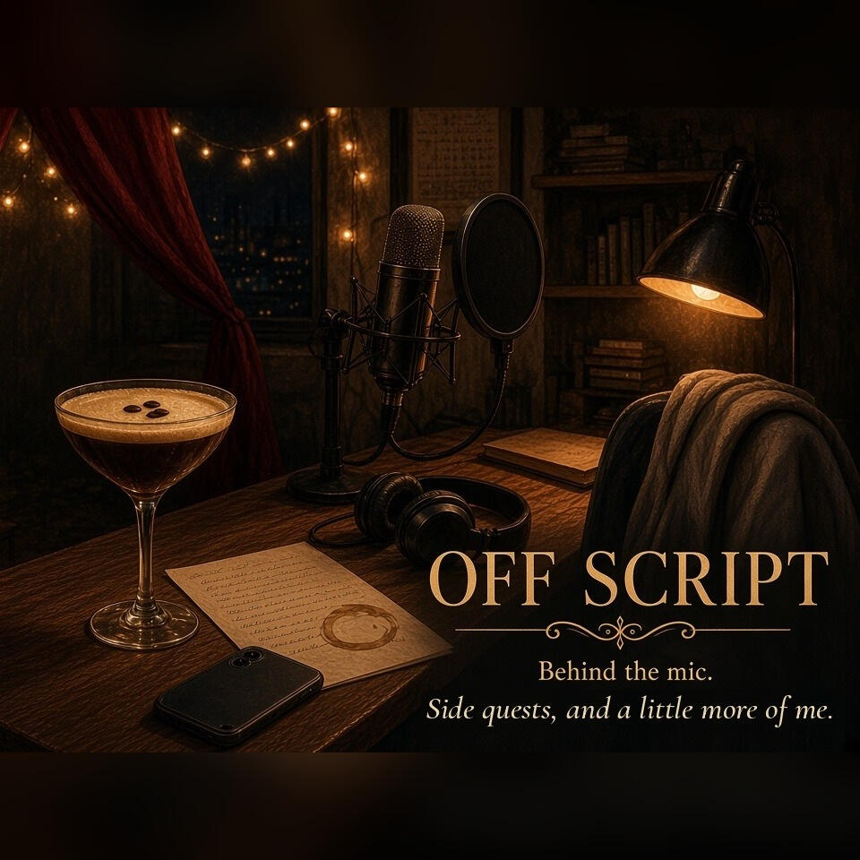 Off Script card: recording nook with an espresso martini